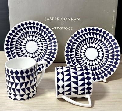 Wedgwood Jasper Conran Demitasse Cups Set 2 Bone China Blue/White Used