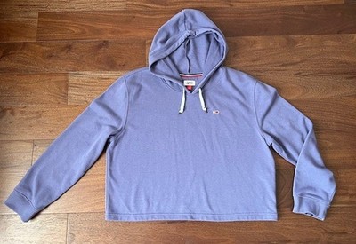 Tommy Jeans Women Cotton Lavender Cropped Hoodie Size XL NEW