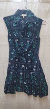 Entro Navy Green Floral Collared Button Tie Waist Sleeveless Shirt Dress Size S