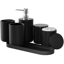 6-Piece Bathroom Accessory Set Resin, Black Bath Accessories Complete with To...