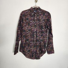 Vintage Made in USA 100% Cotton Feather Print Button Down Shirt Mens Small 90s