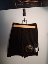Boys CR24 Black Sweat Shorts Gold Lion Patch Never Surrender