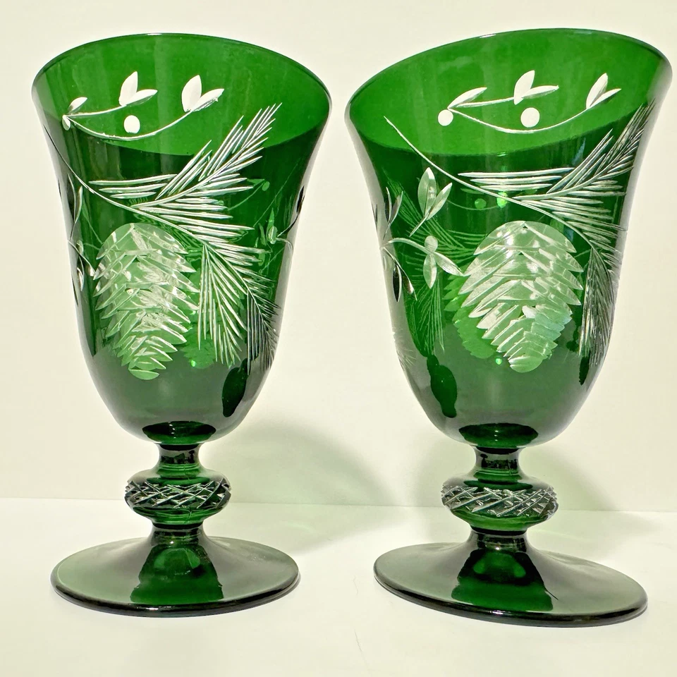 4 - Williams Sonoma Raro Piña Verde Vacaciones/Navidad Copas Corte Vasos Foto 3 de 4