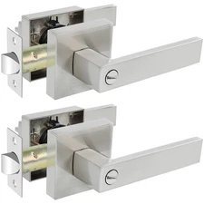 Privacy Door Levers 2 Pack Satin Nickel Door Handles Bed and Bath Door Locks ...
