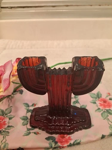VTG Anchor Hocking QUEEN MARY Ruby Red Glass Double Candlestick
