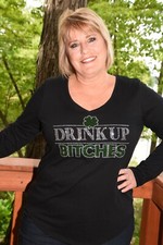 St Patricks Day rhinestone Shirt XS SMLXL XXL1X2X3X4X5X Drink up Bitches