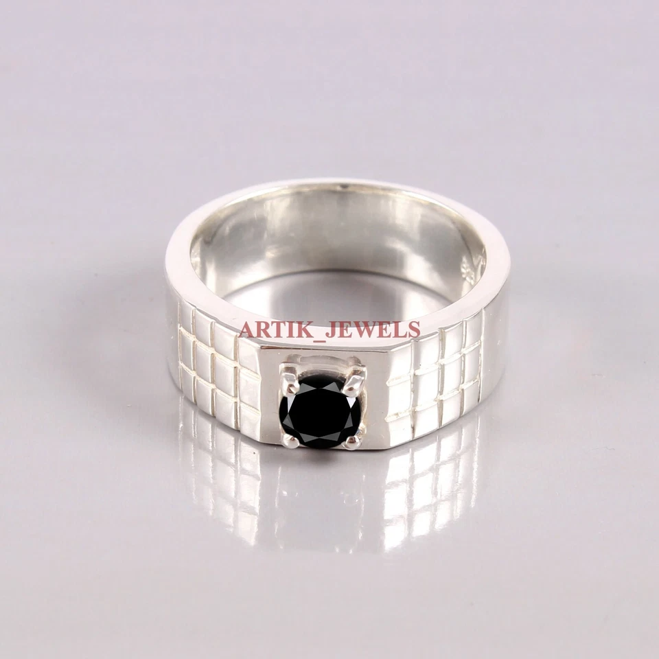 Anillo De Plata De Ley 925 Con Piedra Natural De Ónix Negro Para Hombre #5306 - Imagen 3 de 4