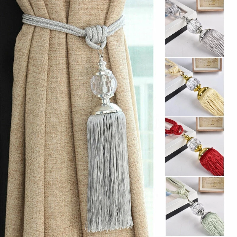 Bonito par de soportes de cortina de lujo cuerda lazos borla cuentas bola decoración Foto 2 de 4