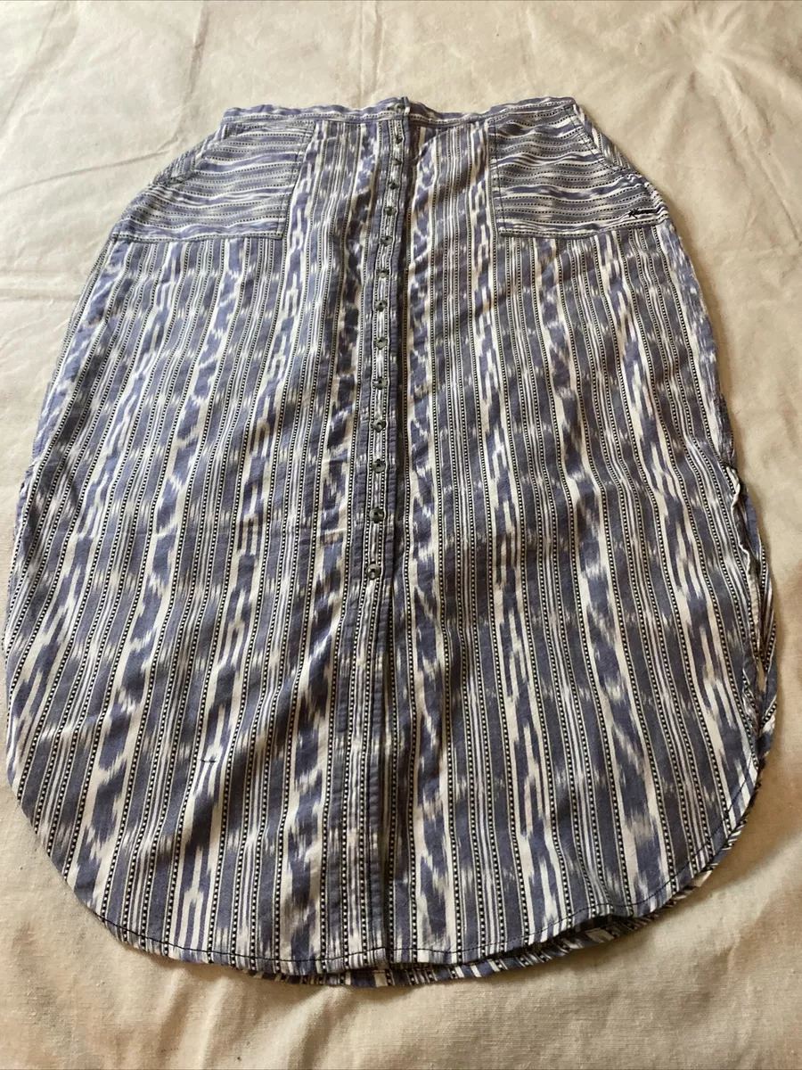 Kavu True Outdoor Wear Skirt Pencil Long Button Round Hem Pockets Blue/Wh SizeXL