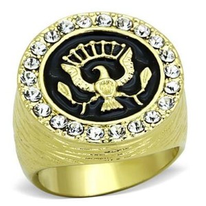 Authentic Men'S Gold Plated Eagle Ring Accented With Top Crystals 8 9 10 11 12 13 Tk1404