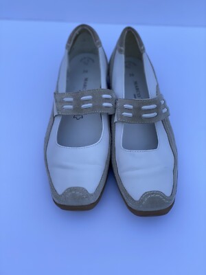 Marco Tozzi Women s Leather White & Beige flat shoes with strap. US Size 6 EU 36