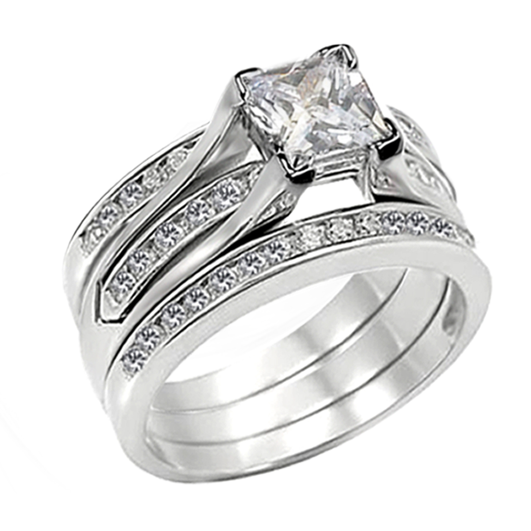Solid Sterling Silver CZ Princess Cut Women's Wedding Engagement