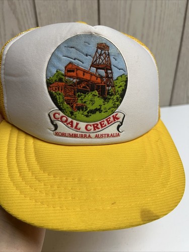 Vintage Coal Creek Korumburra Australien Truckermütze Druckknopflasche gelb Netz Einheitsgröße - Bild 12 von 12