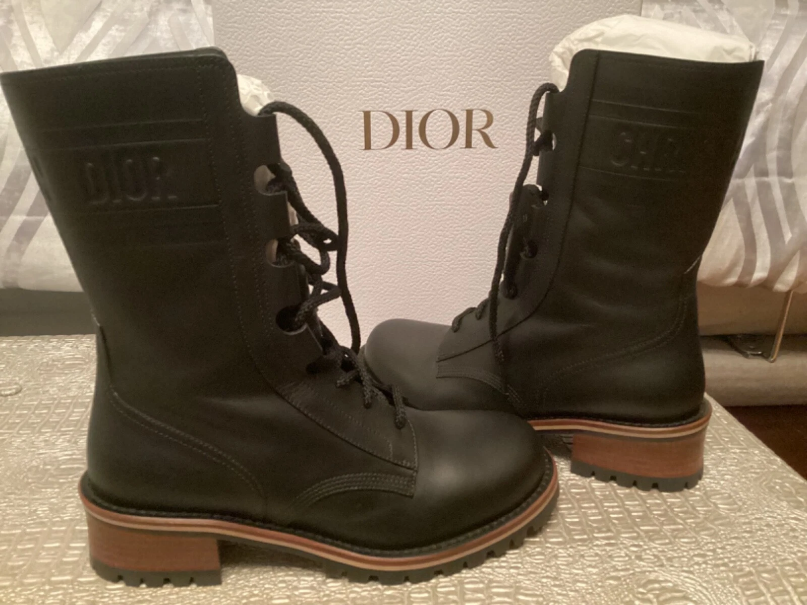Bottes de combat Christian Dior en cuir noir 39 neuves avec étiquettes