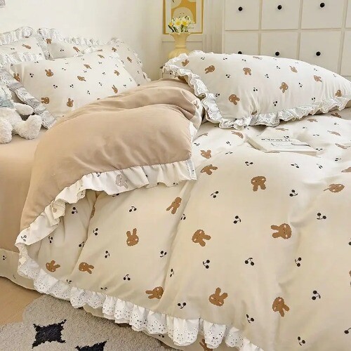 Korean Princess Style Bedding Set PinkBear Quilt Cover Lace Ruffles Duvet Covers - Bild 33 von 36
