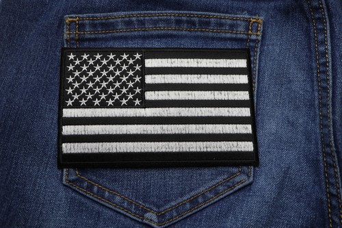Black and White American Flag Patch with Black Borders- 5x3 inch - P5639 - Picture 5 of 5
