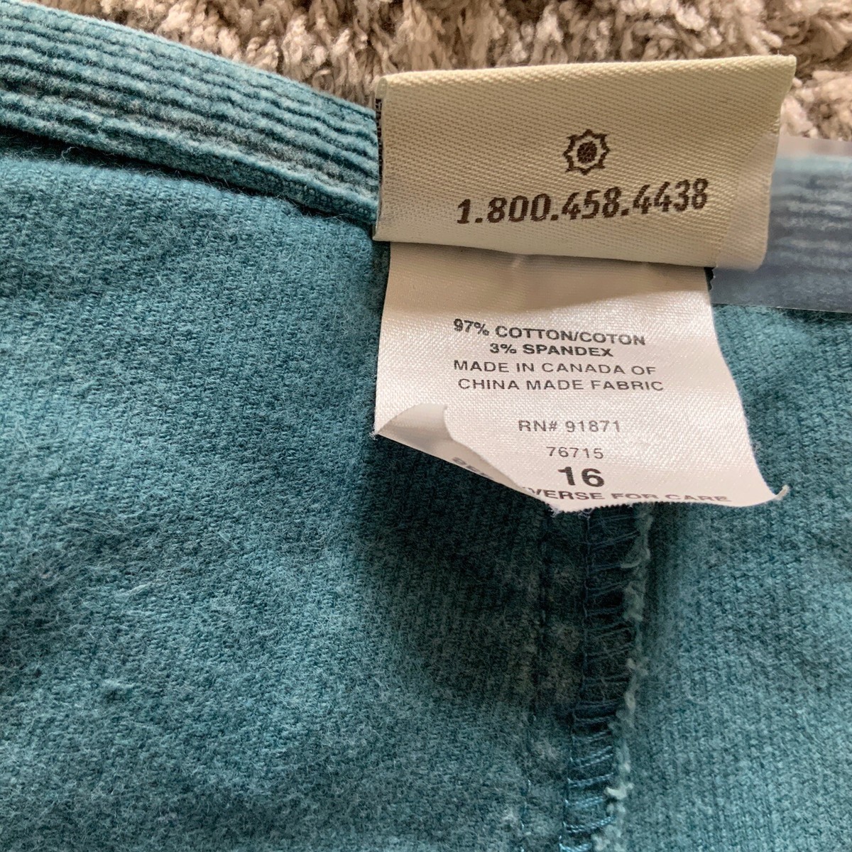 Pantalon Velours Côtelé Bleu Aqua Sahalie Femme - Taille 16 - Haute Taille - Occasion Très Bon état