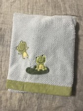 Carter's Baby Blanket Frogs Jumping Blue Waffle Textured Green Trim Plush Lovey