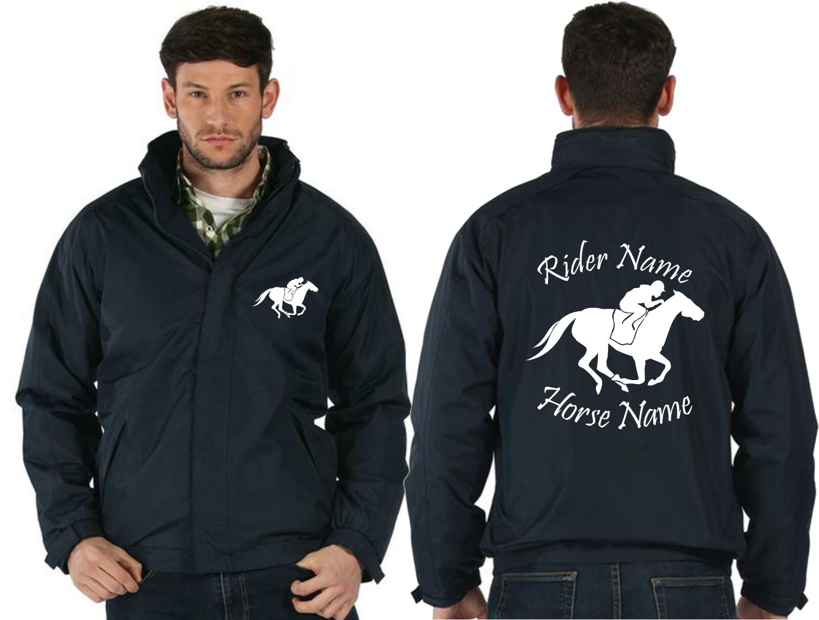 GIACCA CAVALLO PERSONALIZZATA IMPERMEABILE RAINCO EQUITAZIONE CAVALIERE PONY BOMBER COAT