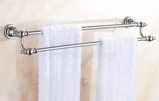 Polished Chrome Brass Wall Mounted Bathroom Double Towel Rail Bar Pba902