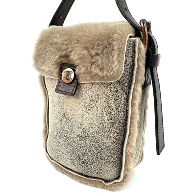 Celine mouton shoulder bag Purse brown Authentic Rare