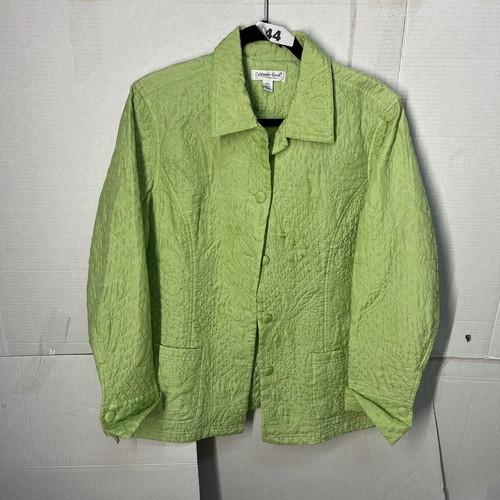 Coldwater Creek women linen Quilted Coat Jacket PXL lime green buttoned