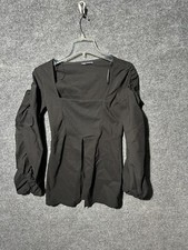 Zara Dress Size S Black Pleated Mini Square Neck Casual Business Cocktail Party