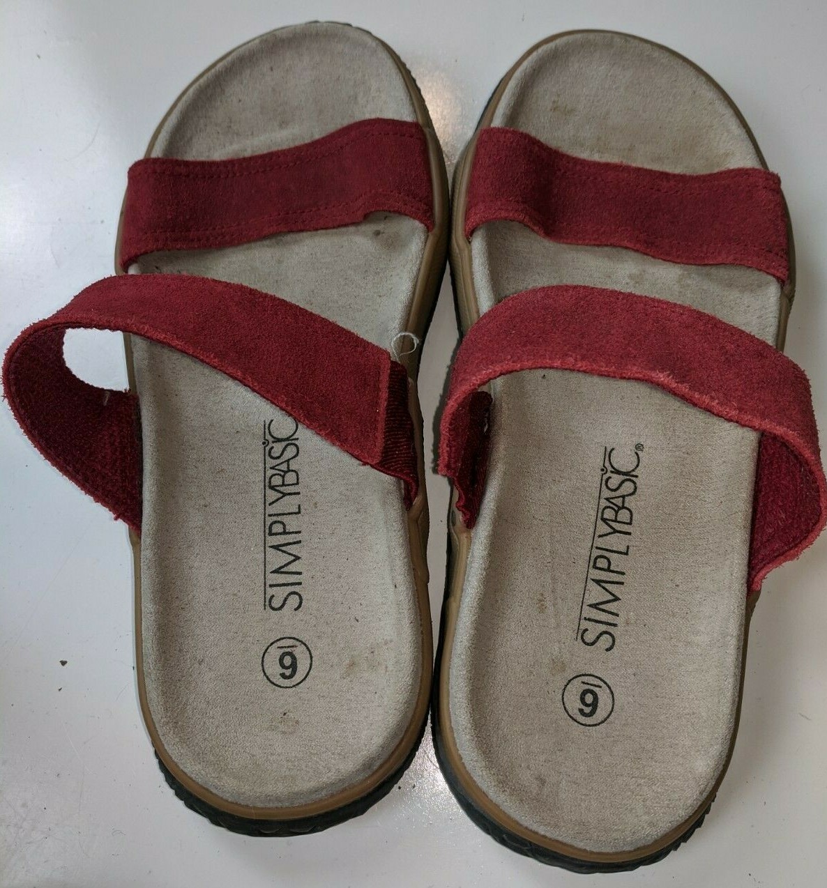 SIMPLY BASIC RED FABRIC 2 STRAP SLIDES FLATS SAND… - image 5
