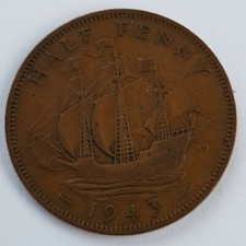 Old Coin 1943 Ship Halfpenny British