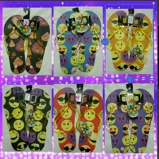 Women's Girls unisex colorful Emoji Flip Flops Sandals Size S, M, L, XL - NWT