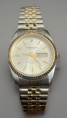 Swanson Japan Quartz Watch Two-Tone Day Date 5ATM Miyota 2105 Vintage - WORKS!