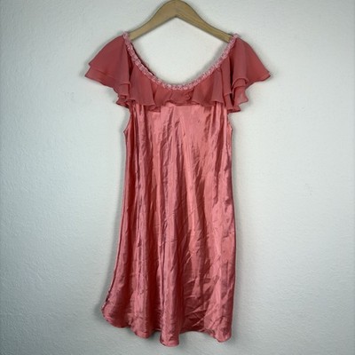 Oscar De La Renta Nightgown Pink Label Womens L Ruffle Pink Satin Short Romantic