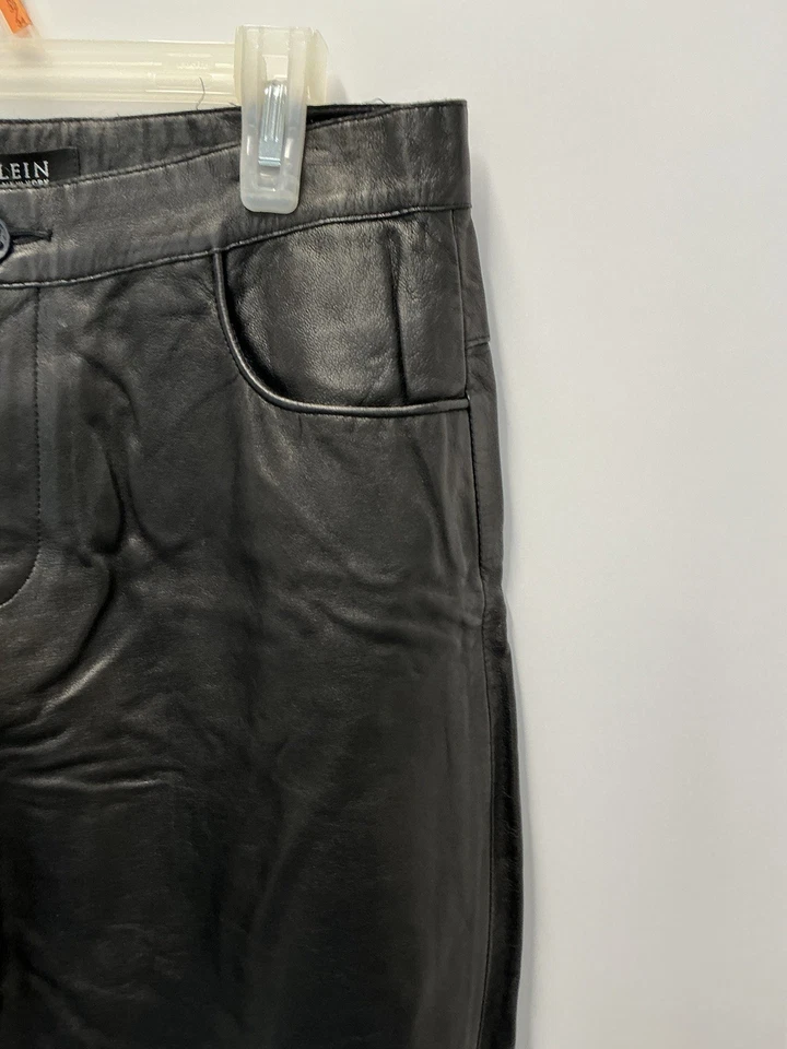 Anne Klein New York Woman's 100% Leather Pants Size 6 Black Lined Front Pockets - Image 4 of 4