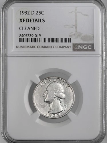 1932-D 25C WASHINGTON SILVER QUARTER DENVER NGC XF DETAILS CLEANED  #8405239-019