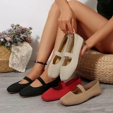 Women Mary Jane Ballet Flats Knit Walking Shoes Lightweight Comfort