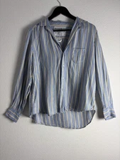 Frank & Eileen 'Eileen'  V Neck Button Front Striped Shirt Women's Sz S Relaxed