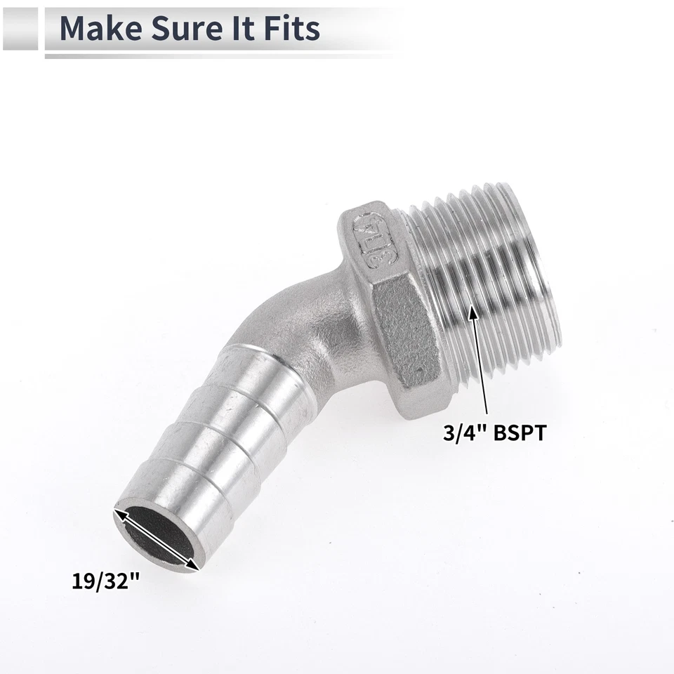 Conectores Manguera Aire/Agua/Aceite/Gas 19/32" 3/4" BSPT 45° Plateado 1 Juego - Imagen 4 de 4