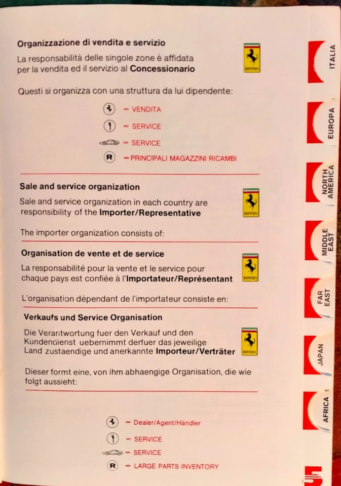 Libretto organizzazione di vendita e assistenza Ferrari 1985 - Immagine 2 di 2