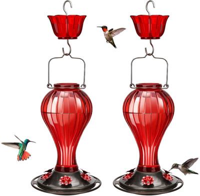 2 comederos de vidrio 24oz para colibríes con 6 puertos y anti-hormigas, Nuevo