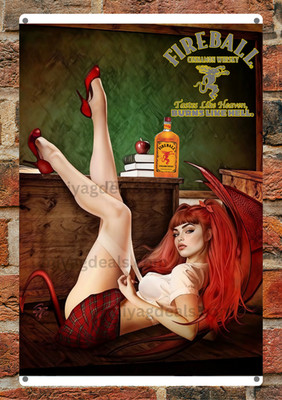 Fireball Cinnamon Whiskey Metal Sign    Sexy Wall Decor Bar Pub Sign  Read Des.