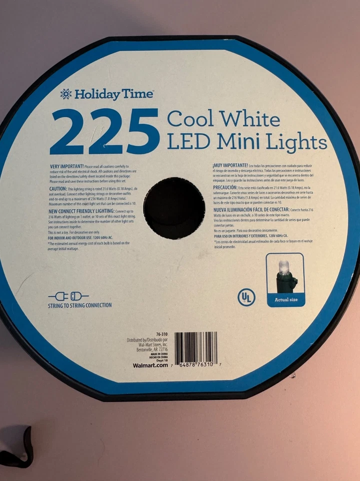 Holiday Time 225 Ct Cool White M5 LED Lights Indoor/Outdoor 58 Ft green Wire - Image 2 of 3