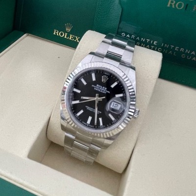 Rolex 2025 Datejust 41mm Auto 126334 Black Stick Dial 18K WG Fluted Bezel Oyster