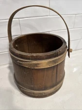 Vintage Wood Firkin Bucket Bentwood Handle Americana Pioneer Primitive Decor EUC