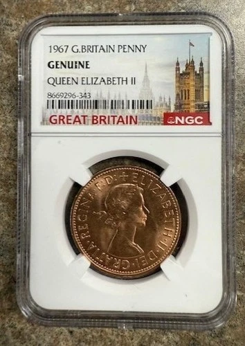 1967 Great Britain Penny NGC Genuine Queen Elizabeth II UK British Coin