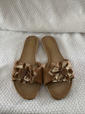 Flat Cork Light Brown Sandal  Gold SZ 7  TOKI