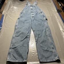 Vtg Riveted Lee Size L Blue Denim Button Fly Bib Overalls Dungarees 90s