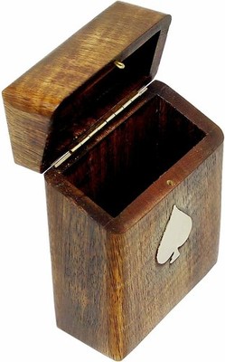 Handgefertigter Holz Spielkartenhalter - Einzelstock Aufbewahrungsbox mit Messing Intarsien Kunst