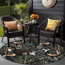 1pc Enchanted Forest Animal & Mushroom Round Mat - Non-Slip, Easy-Clean Polyeste