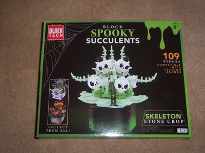 NEW, Block Spooky Succulents SKELETON STONE CROP Building Block Set 109 Pieces