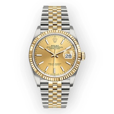 Rolex Steel and Yellow Gold Rolesor Datejust 36 Watch 126233 Champagne Index Dia